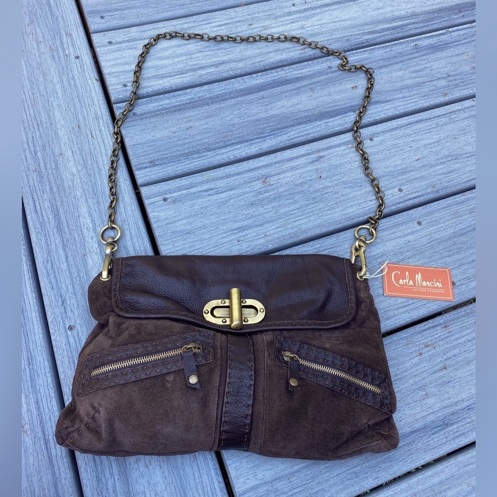 Brand new Carla Mancini Brown Suede Crossbody Purse (NWT)